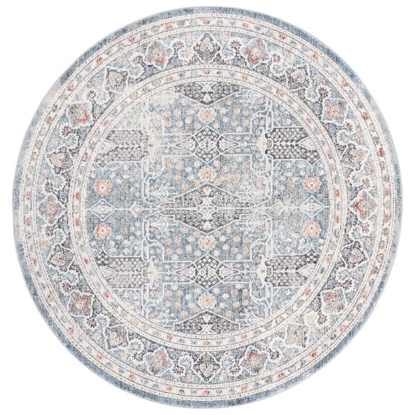 History 7 ft. x 7 ft. Gray/Light Blue Ornate Border Round Area Rug