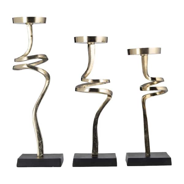 Liv & Skye Gold 13/15/17 in. Metal Twisted Design Pillar Candle Holder (Set of 3)