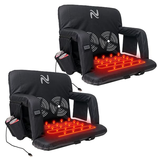 2-Pack Heated Massage Stadium Seats 3 Level Heat and Massage Stadium Chair 6 Reclining Position Bleacher Seat, 21 in. W