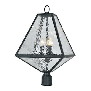 Glacier 3-Light Black Charcoal Outdoor Lantern with Shade