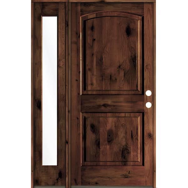 Krosswood Doors 46 in. x 80 in. Knotty Alder 2 Panel Left-Hand/Inswing Clear Glass Red Mahogany Stain Wood Prehung Front Door w/Sidelite
