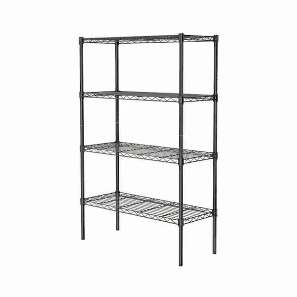 4-Tier Iron Storage Shelving Unit, Heavy Duty Wire Shelf Height Adjustable for Living Room, Kitchen, Garage, Black