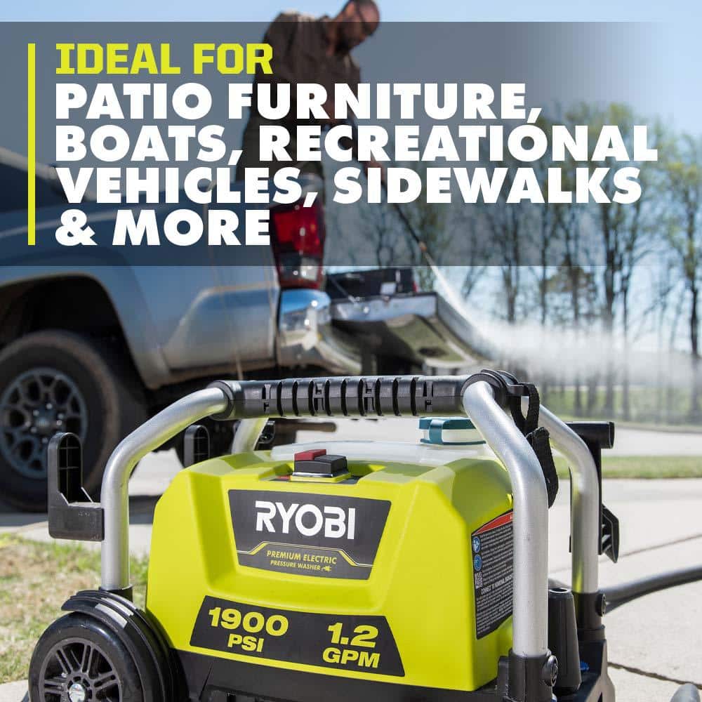 Ryobi 1900 PSI 1.2 GPM Electric Pressure Washer with Wheels