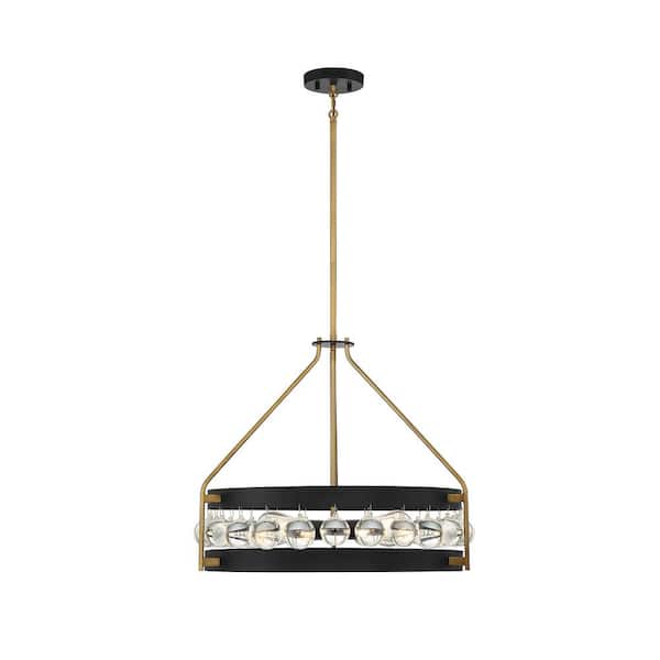 Savoy House Edina 24 in. W x 19 in. H 4-Light Matte Black with Warm Brass Accents Pendant Light and Glass Spheres