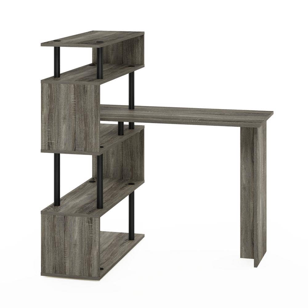 French Oak and Black Wood L-Shape Corner Computer Desk
