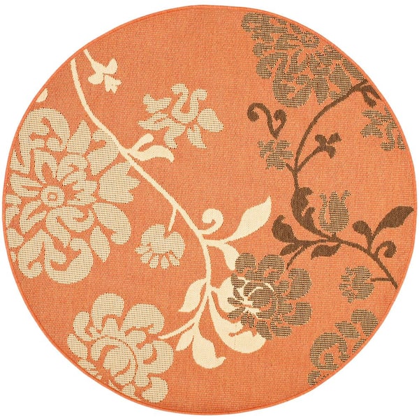 SAFAVIEH Courtyard Terracotta Natural/Brown 7 ft. x 7 ft. Round Floral Indoor/Outdoor Patio  Area Rug