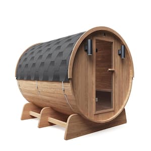 8-Person Indoor/Outdoor Red Cedar Barrel Wet/Dry Sauna with Panoramic Window 8 kW UL Certified KIP Harvia Heater