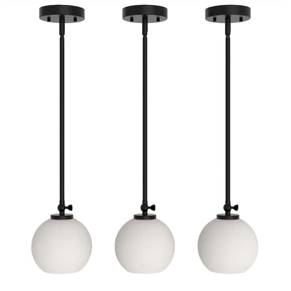 YANSUN 6 in. 1-Light Black Mini Kitchen Island Pendant Light with Glass Shade for Dining Room Bedroom(3-Pack)