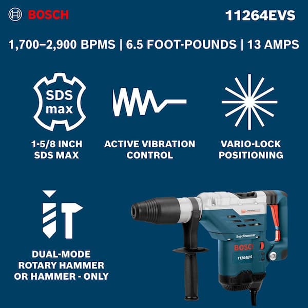 13 Amp Corded 1-5/8 in. SDS-max Variable Speed Rotary Hammer Drill with Auxiliary Side Handle and Carrying Case