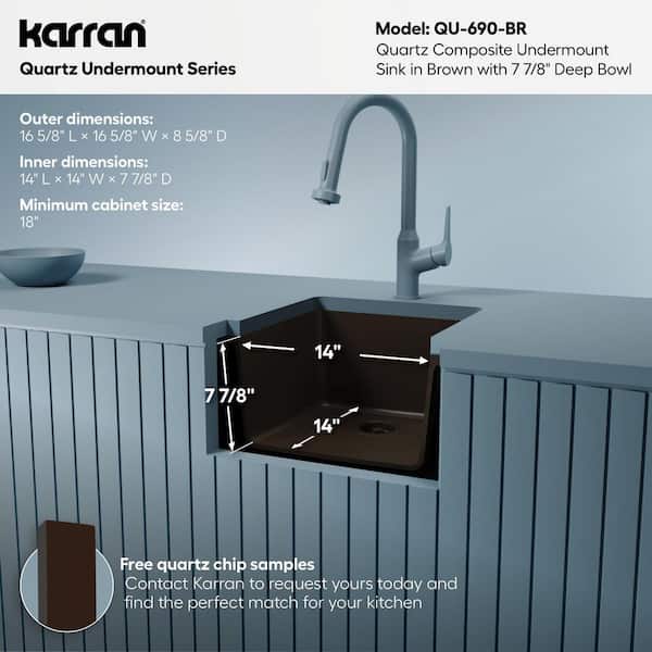 Karran Brown Quartz/Granite 17 in. Undermount Bar Sink QU-690-BR