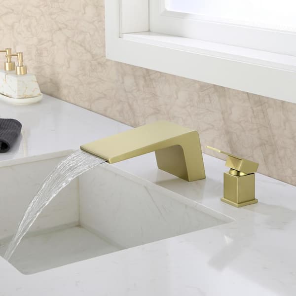 Nestfair Exquisite 8 in. Widespread Single Handle Bathroom Faucet in Brushed Gold (1-Pack)