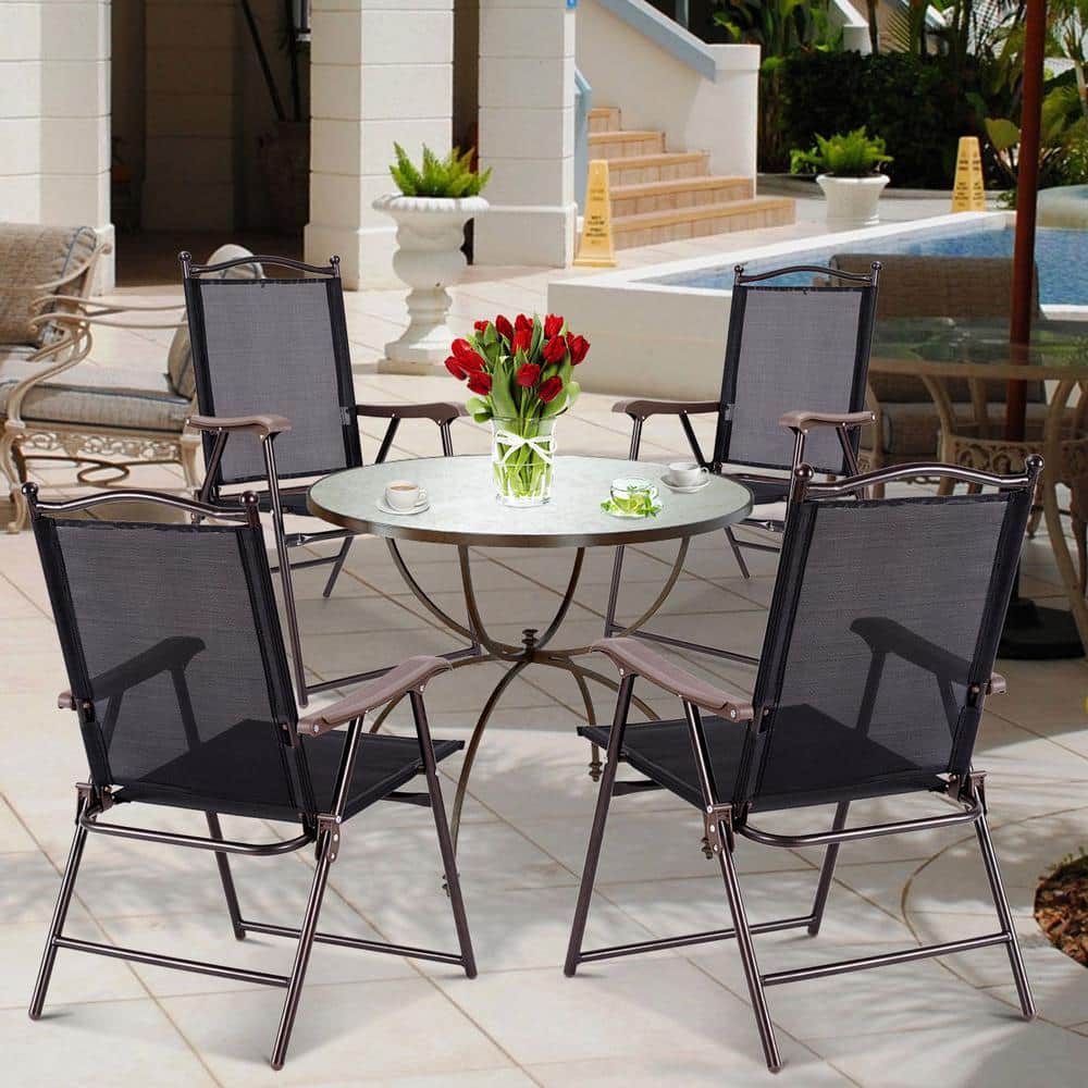 Costway Black Metal Outdoor Patio Folding Beach Lawn Chair (Set of 2)