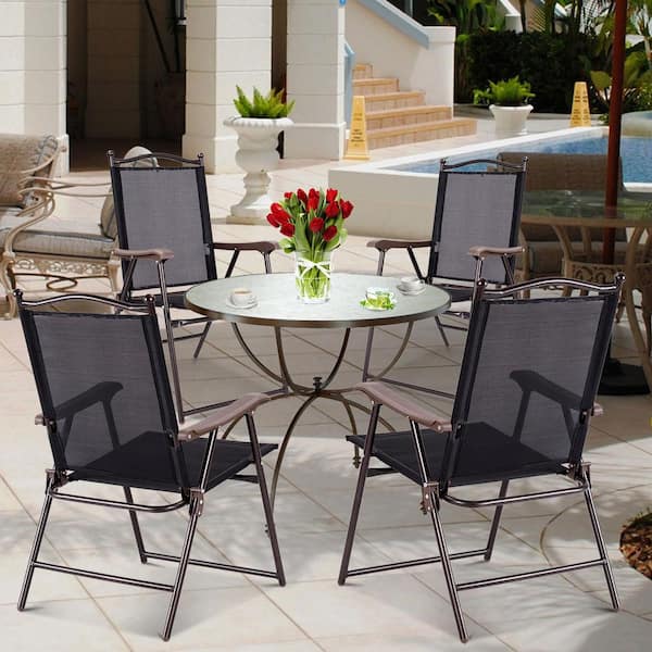 Black Metal Outdoor Patio Folding Beach Lawn Chair (Set of 2)