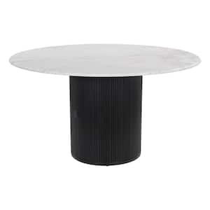 Izola 51.2 in. Round White Marble Top with Mango Wood Frame Pedestal Base Dining Table (Seats 4)