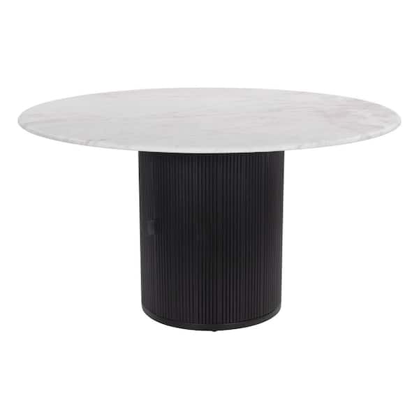 ZUO Izola 51.2 in. Round White Marble Top with Mango Wood Frame Pedestal Base Dining Table (Seats 4)