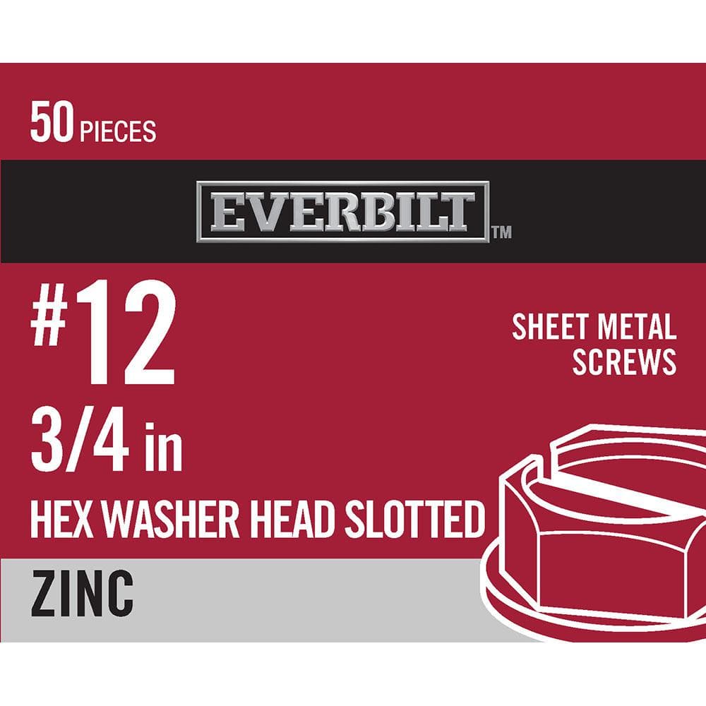 "#12 x 3/4 in. Slotted Hex Head Zinc Plated Sheet Metal Screw (50-Pack)" price history on PriceWatchPro
