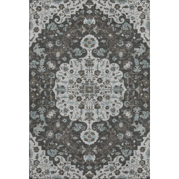 Mayfield Premium Machine Washable Abstract AMF2463 Silver 8 ft. x 10 ft. Area Rug