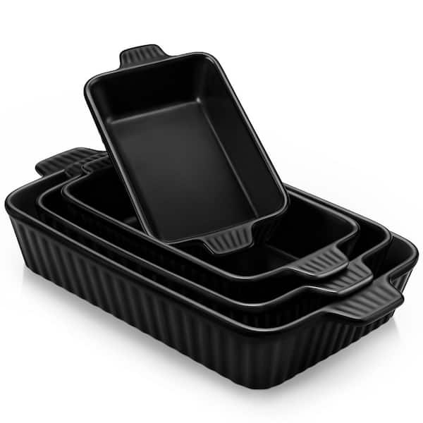4-Piece Rectangular Porcelain Bakeware Set Black Baking Dishes Set(9.4 in. + 11.1 in. + 12.2 in. + 14.7 in.) Baking Tray