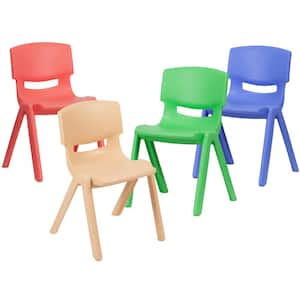 4 Pack Plastic Stackable School Chairs with 13.25 in. Seat Height, Assorted Colors