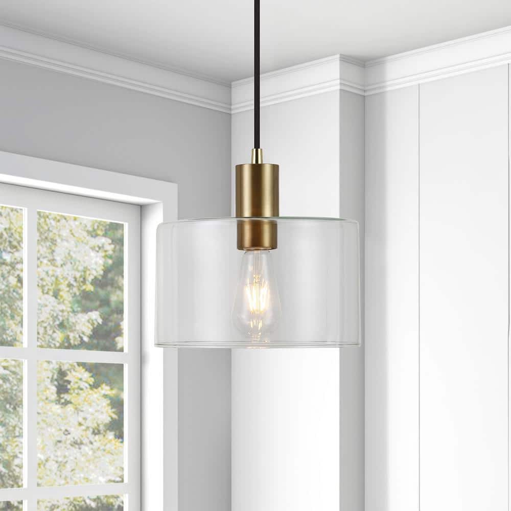 Henri Coastal Clear Glass Drum Pendant with Polished Nickel Finish