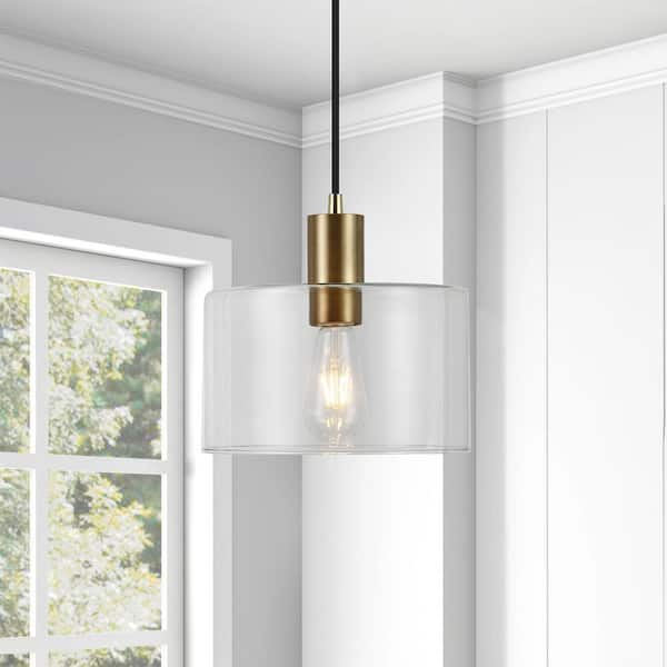 Henri 1-Light Hand-Blown Glass Pendant with Brass Accents