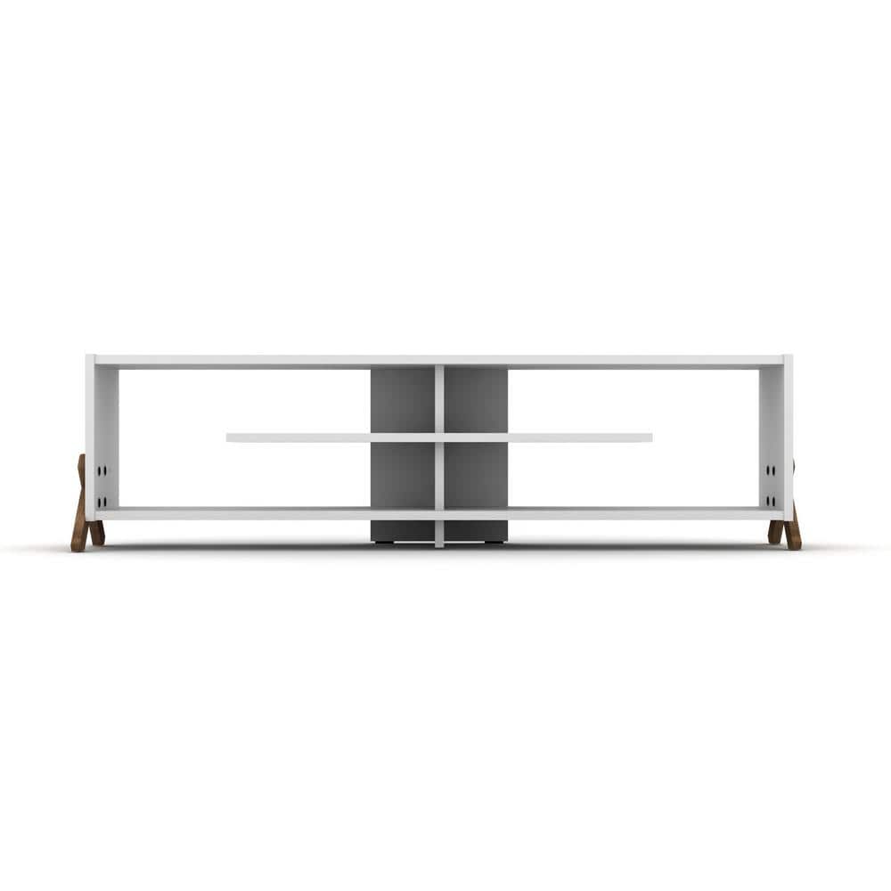 Tidoin Modern 57 in. Wood White TV Stand with 4 Storage Shelves Fits TV
