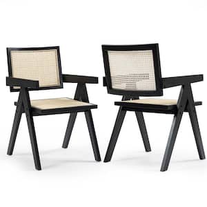 Bardot Black Wooden Dining Chair with Rattan Back Set of 2
