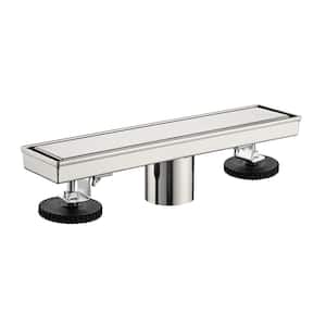 12 in. Stainless Steel Linear Shower Drain with Removable Quadrato Pattern Grate, Hair Strainer and Leveling Feet