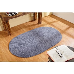 Chenille Braid Collection Gray 42" x 66" Oval 100% Polyester Reversible Solid Area Rug
