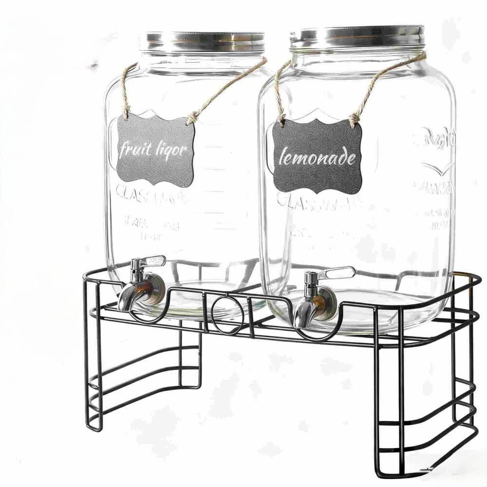 Wudkey 2-Pack Series 2 Gal. Glass Beverage Dispenser with Stand Included