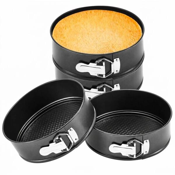 8 in. Round Carbon Steel Nonstick Springform Cake Pan, Stainless Steel Buckle, Removable Base (4-Pack)