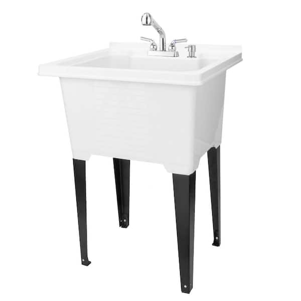 TEHILA 25 in. x 21.5 in. ABS Plastic Freestanding Utility Sink in White - Chrome Sprayer Pull-Out Faucet, Soap Dispenser