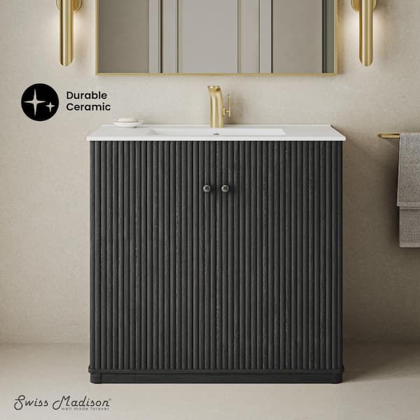 Lafayette 36 in. Freestanding Bath Vanity in Black Oak with White Ceramic Sink Top