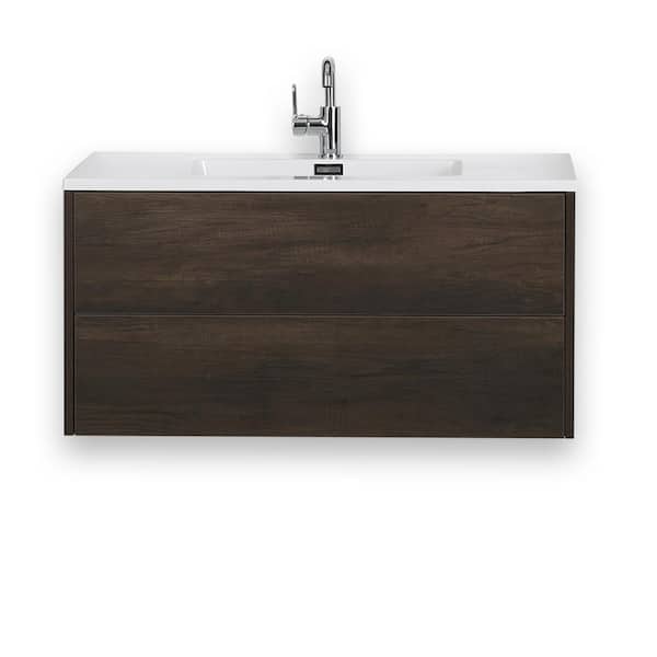 Streamline 39.4 in. W x 19.3 in. H Bath Vanity in Brown with Resin Vanity Top in White with White Basin