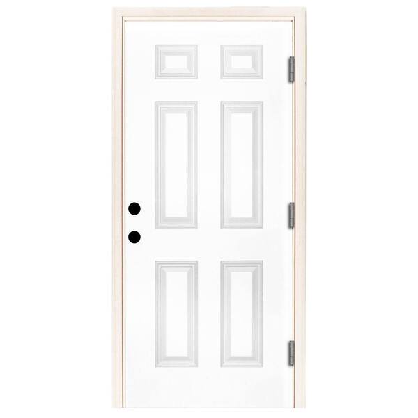 Steves & Sons 42 in. x 80 in. Element Series 6 Panel Left Hand Outswing White Primed Steel Prehung Front Door