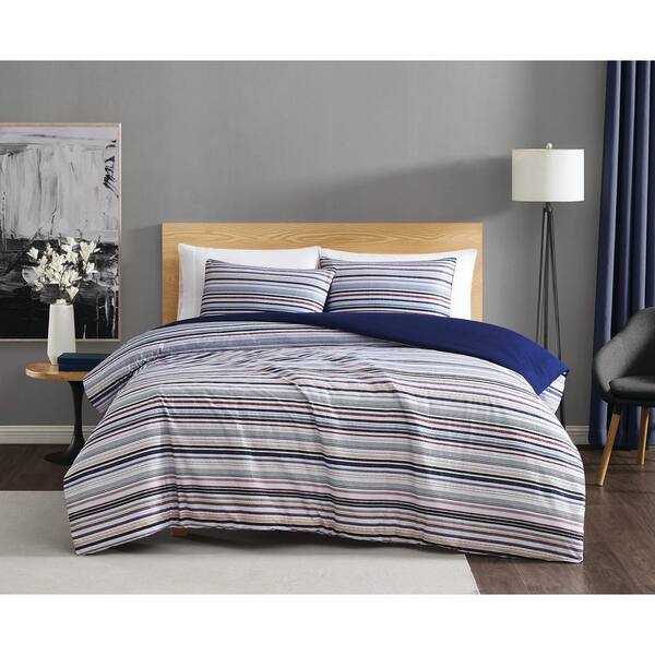 Truly Soft 3-Piece Teagan Stripe Multicolor Full/Queen Microfiber Duvet Cover Set