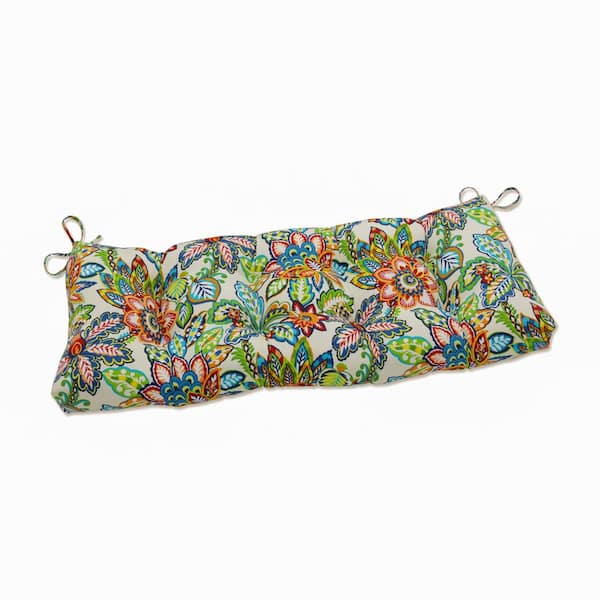 Pillow Perfect Floral Rectangular Outdoor Bench Cushion in Blue