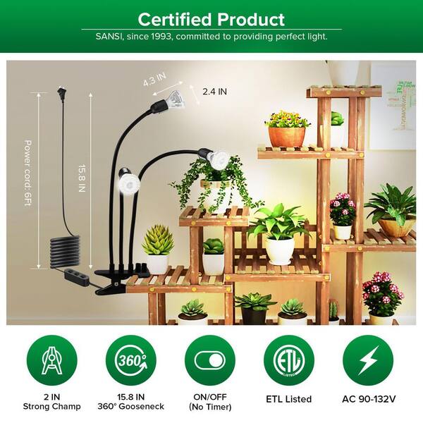 SANSI 30-Watt Full Spectrum Timer Gooseneck Clip 3000-Lumen Black