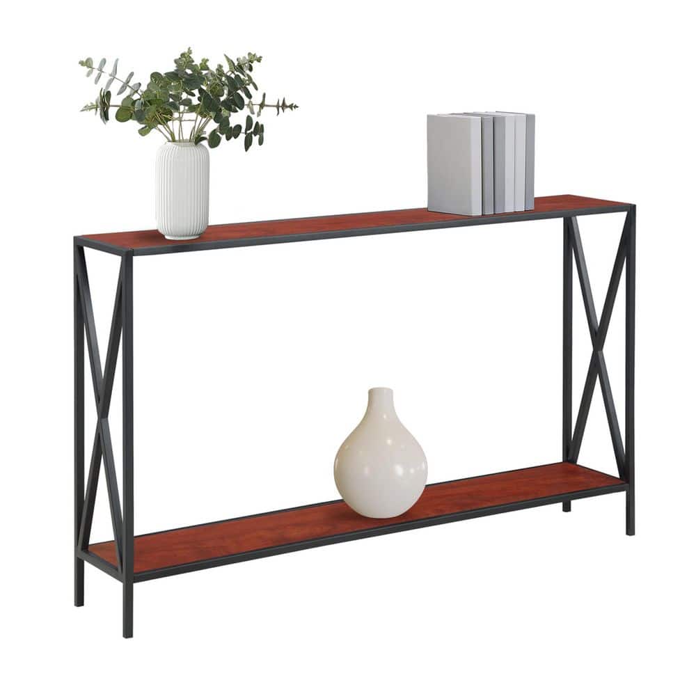 Tucson Modern Cherry & Black Console Table with Storage Shelf