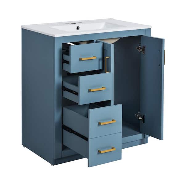 COWLOWN 30 in. W x 18.3 in. D x 34 in. H Bathroom Blue Linen Cabinet