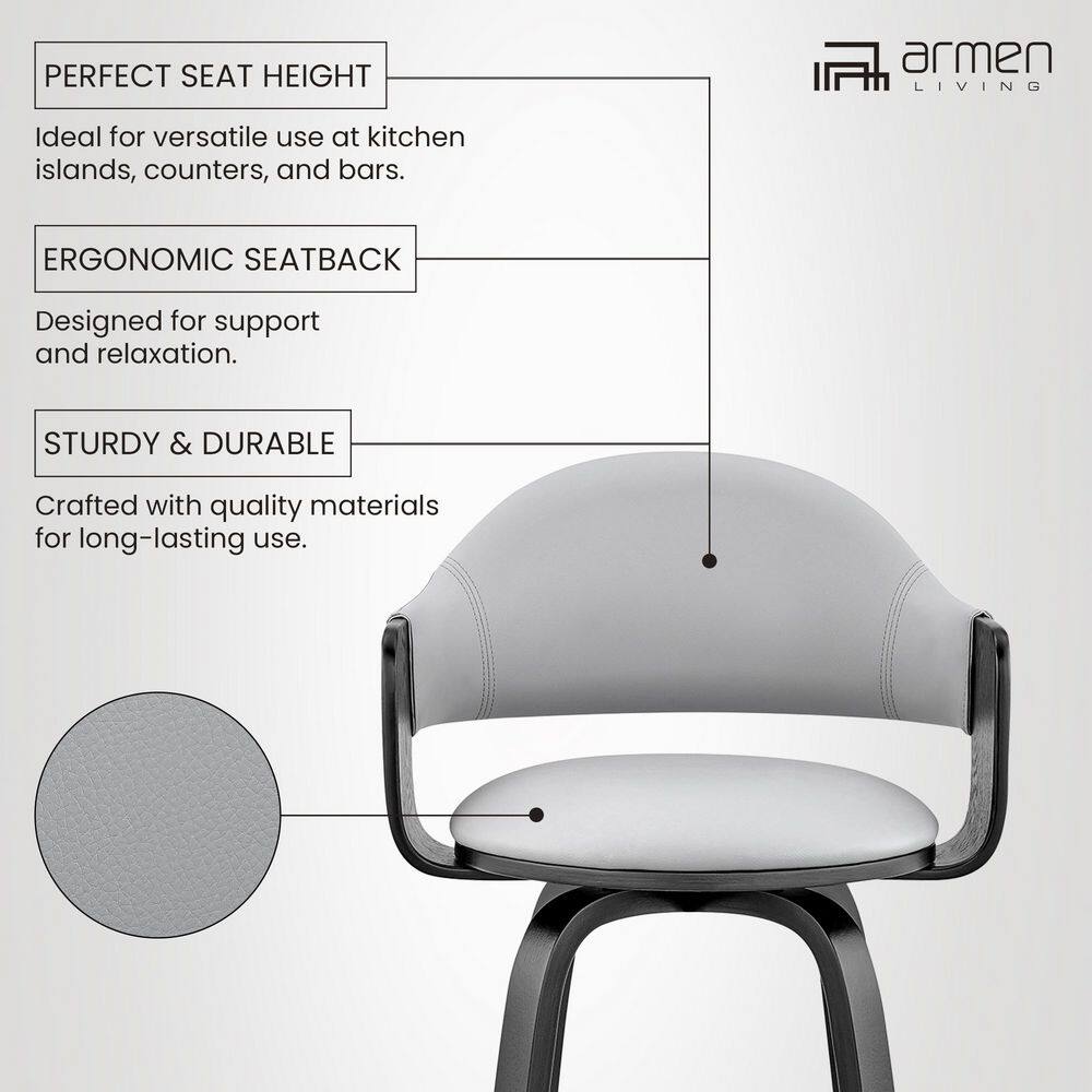 Daxton 30" Gray Faux Leather and Black Wood Swivel Bar Stool