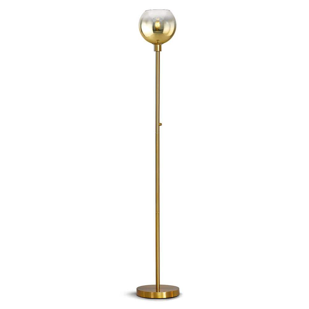 HomeGlam Metro 71 in. Brushed Brass LED Dimmable Torchiere Floor Lamp