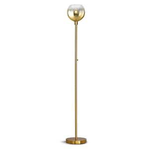 Metro 71 in. Brushed Brass LED Dimmable Torchiere Floor Lamp with LED Bulb, Chrome Gold Glass Shade