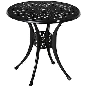 Black 30 in. Round Antique Cast Aluminum Outdoor Bistro Table with Umbrella Hole