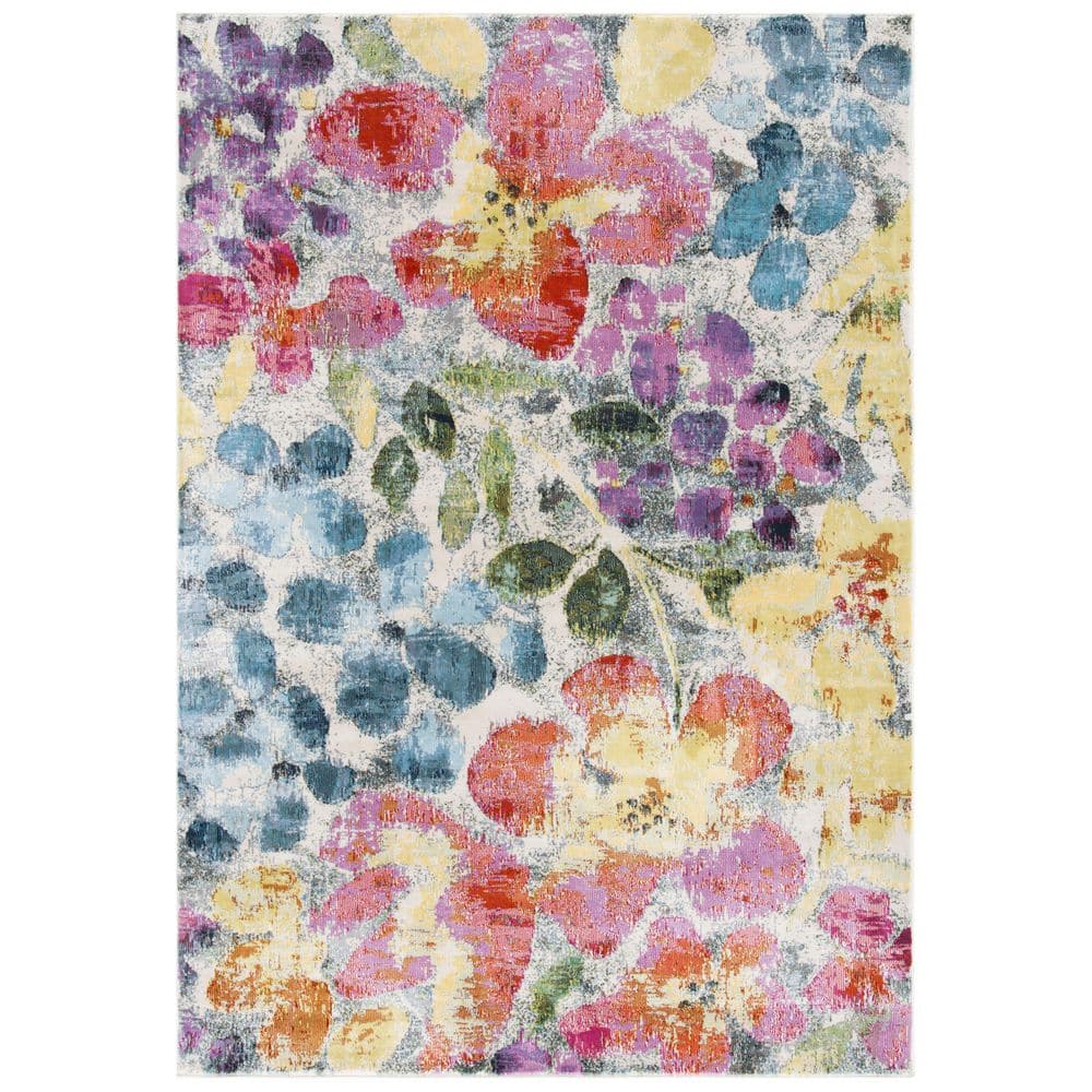 4' x 6' Blue Floral Synthetic Easy Care Area Rug