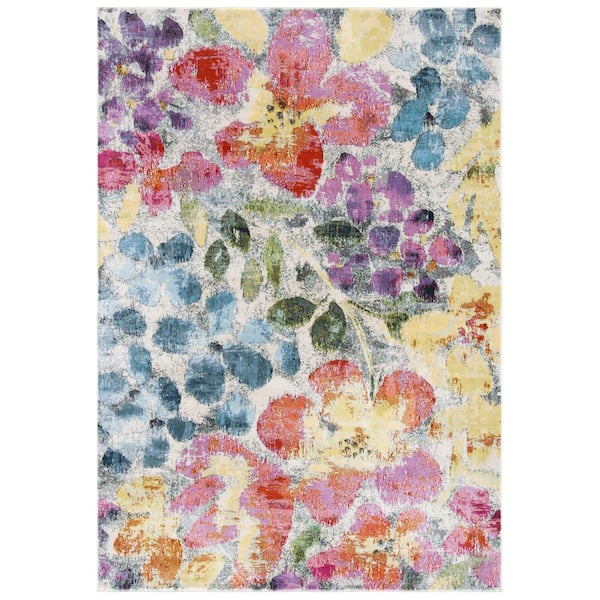SAFAVIEH Lillian Blue/Yellow 8 ft. x 10 ft. Abstract Floral Gradient Area Rug