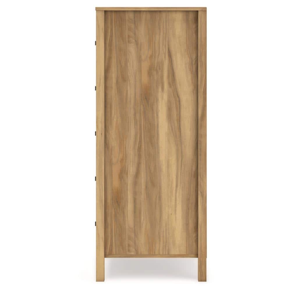 Light Brown 5-Drawer Tall Dresser with Dark Bronze Knobs