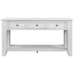 55.10 in. W x 15.00 in. D x 30.00 in. H Retro White Linen Cabinet Console Table with 3-Drawers and 1-Shelf