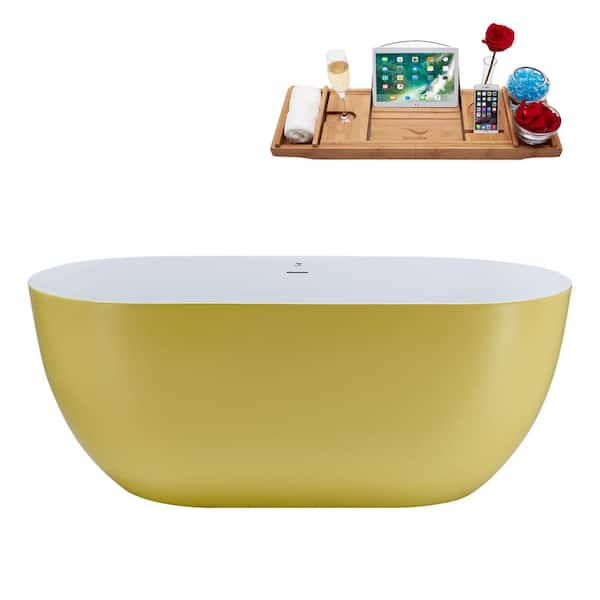 Streamline 59 in. Acrylic Flatbottom Non-Whirlpool Bathtub in Matte Yellow With Polished Gold Drain