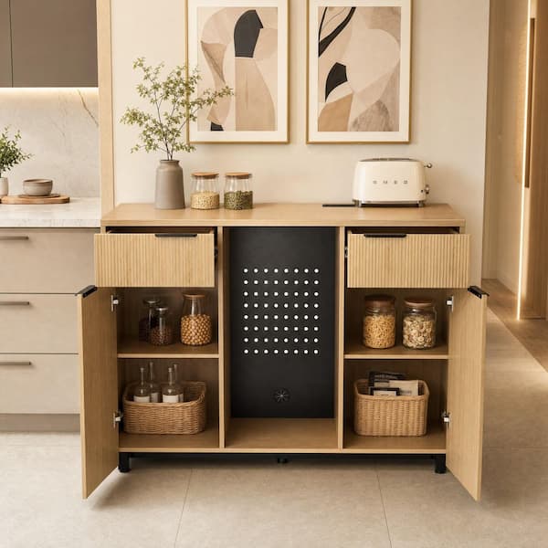 FUFU&GAGA Natural Wood 53.2 in. x 39.4 in. Pantry Cabinet with